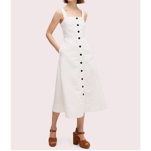 Kate Spade Button Front White Midi Dress Linen Blend (0)